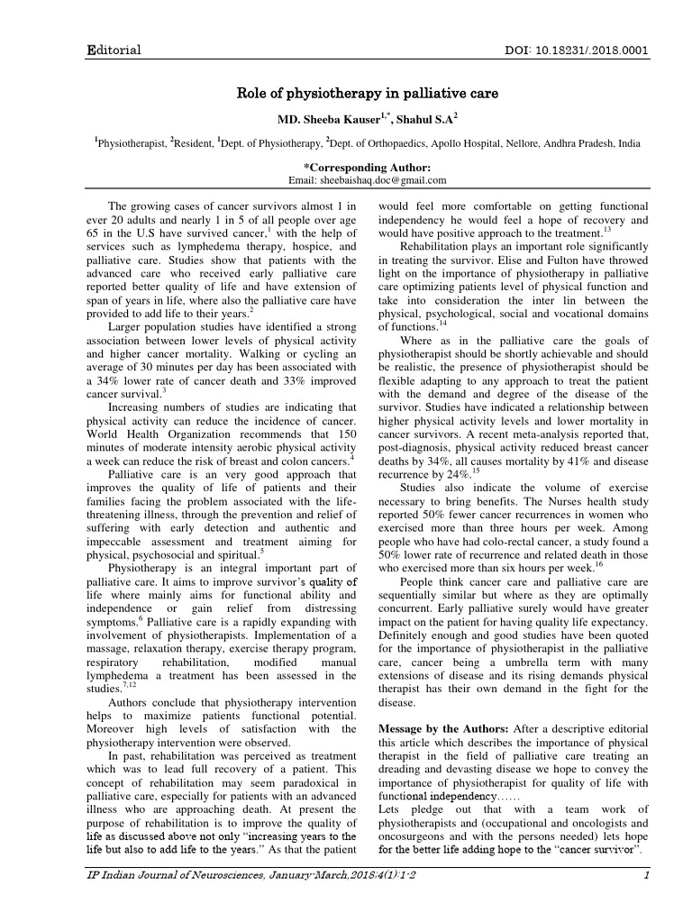Role of Physiotherapy in Palliative Care | PDF | Physical Therapy ...