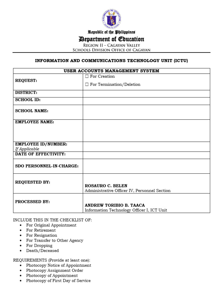 User Accounts Management System Uams For Personnel Section Attachment | PDF