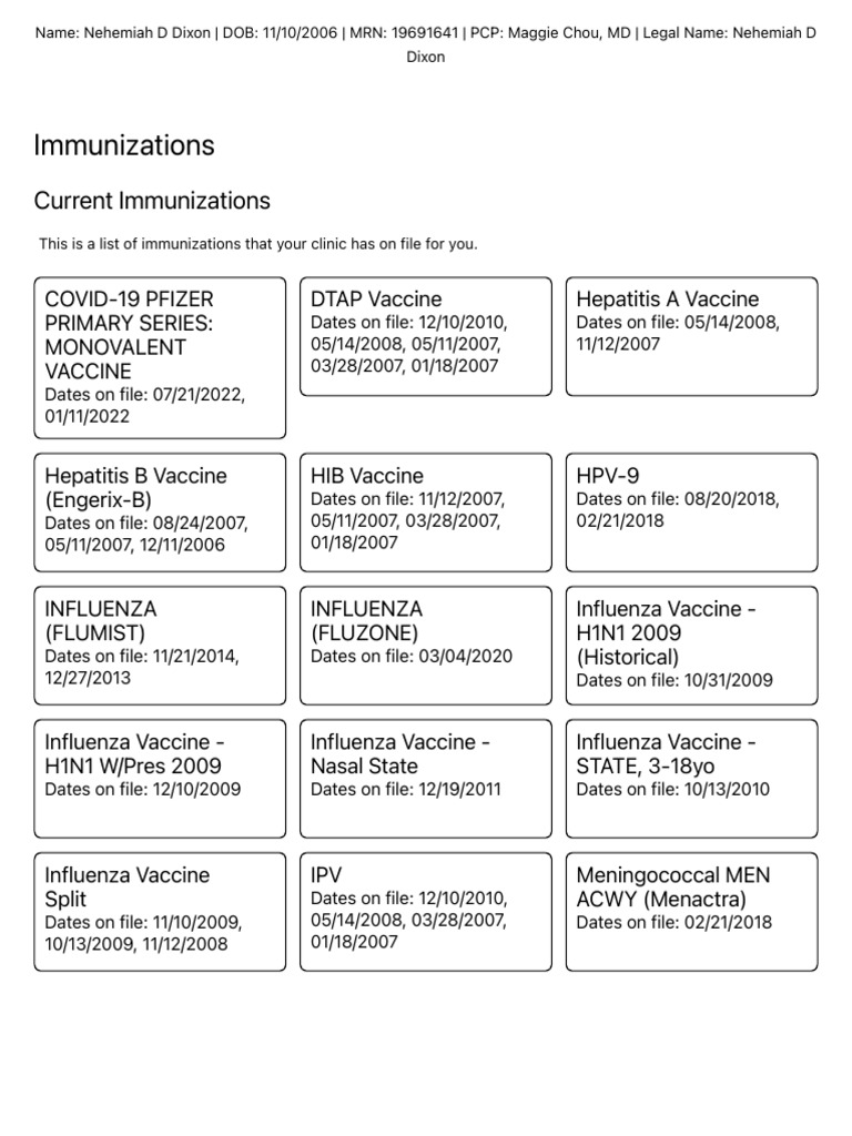 MyChart - Immunizations | PDF