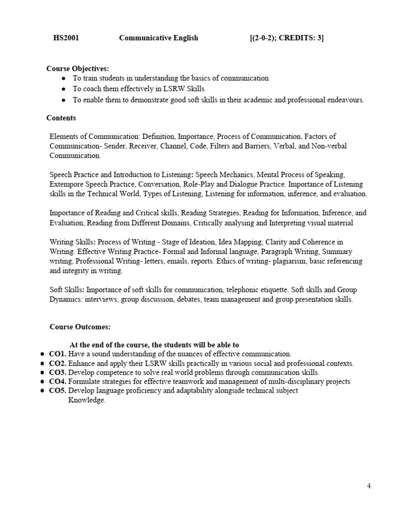 HS2001 Syllabus | PDF