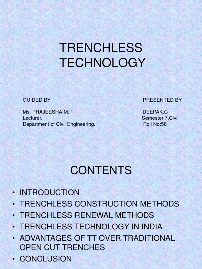 Trenchless Technology Overview | PDF | Pipe (Fluid Conveyance ...