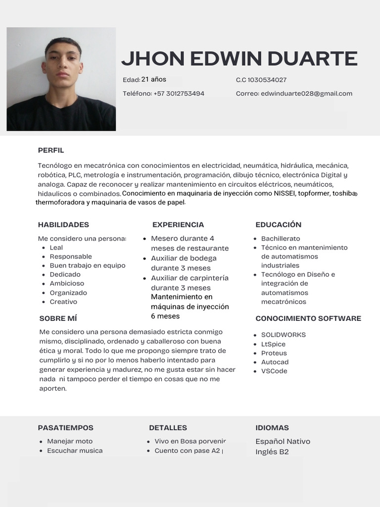 HV Jhon Edwin Duarte Casteblanco | PDF | Informática | Ingeniería
