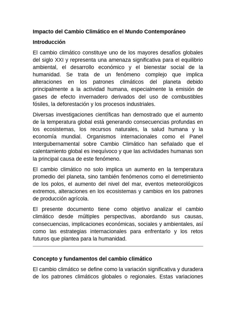 Impacto Del Cambio Climático en El Mundo Contemporáneo | PDF | Gases de ...