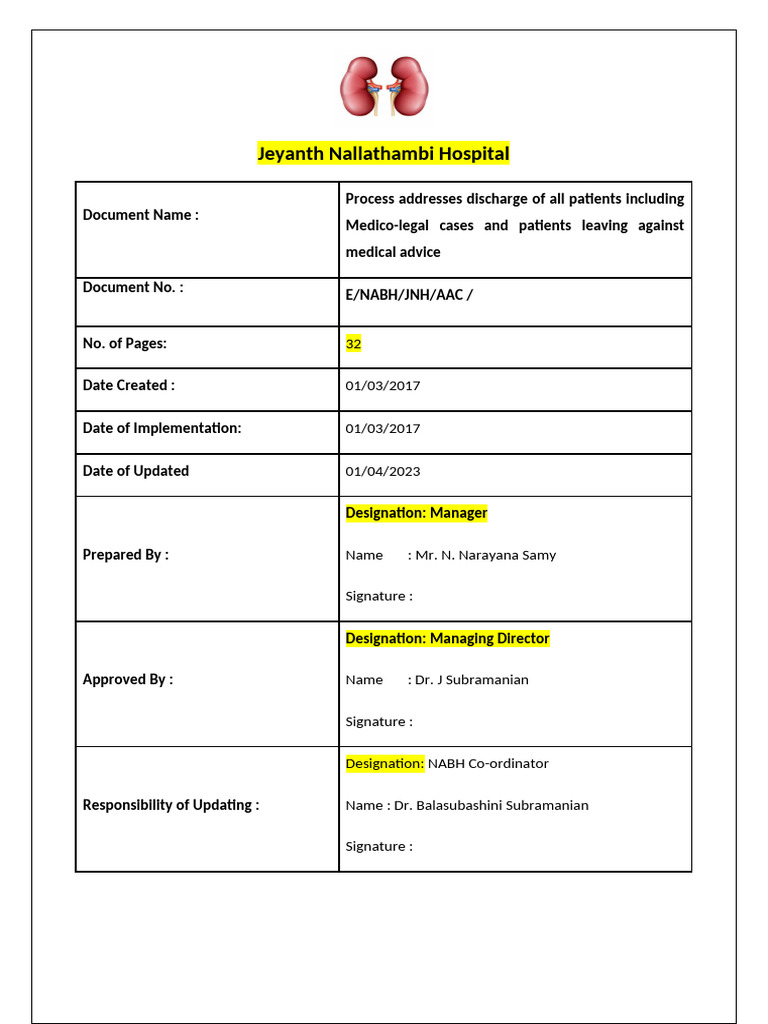 2.process Addresses Discharge of All Patients Including Medico-Legal ...