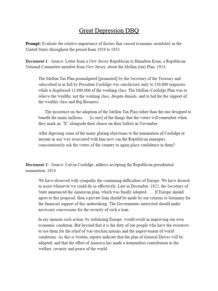 Great Depression DBQ | PDF | Calvin Coolidge | Stocks
