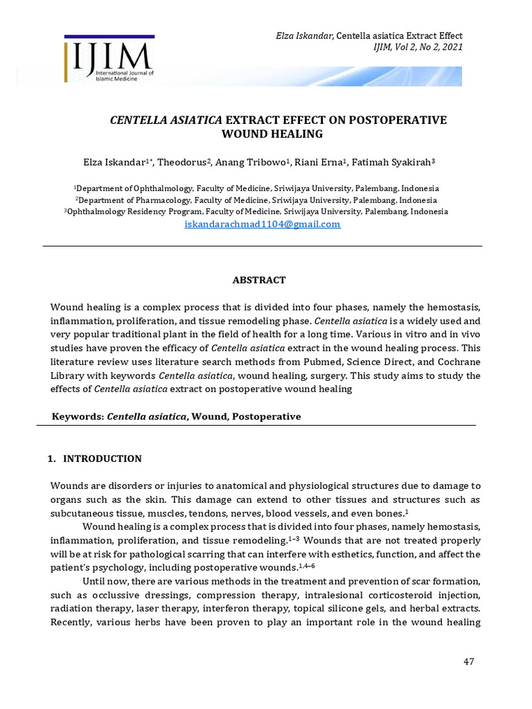 Centella Asiatica Extract Effect On Postoperative | PDF | Wound Healing ...