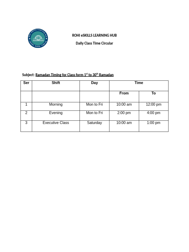 Time Table Circular | PDF