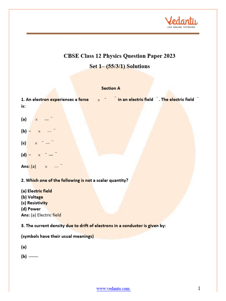 Class 12 Physics 2023 Set-1 (55!3!1) Question Paper With Solutions ...