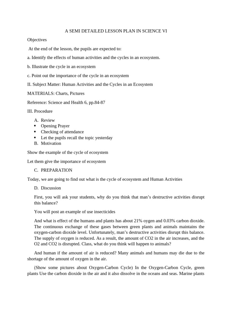 A Detailed Lesson Plan in Science Vi | PDF | Ecosystem | Atmosphere Of ...
