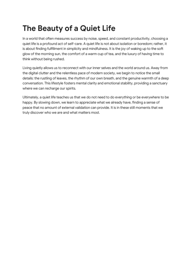 Embracing A Quiet Life | PDF