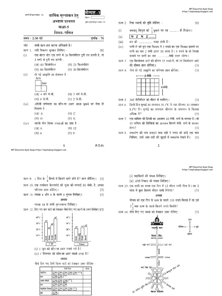 5th Maths Practice Paper MP Education Gyan Deep Septadeep-2 | PDF