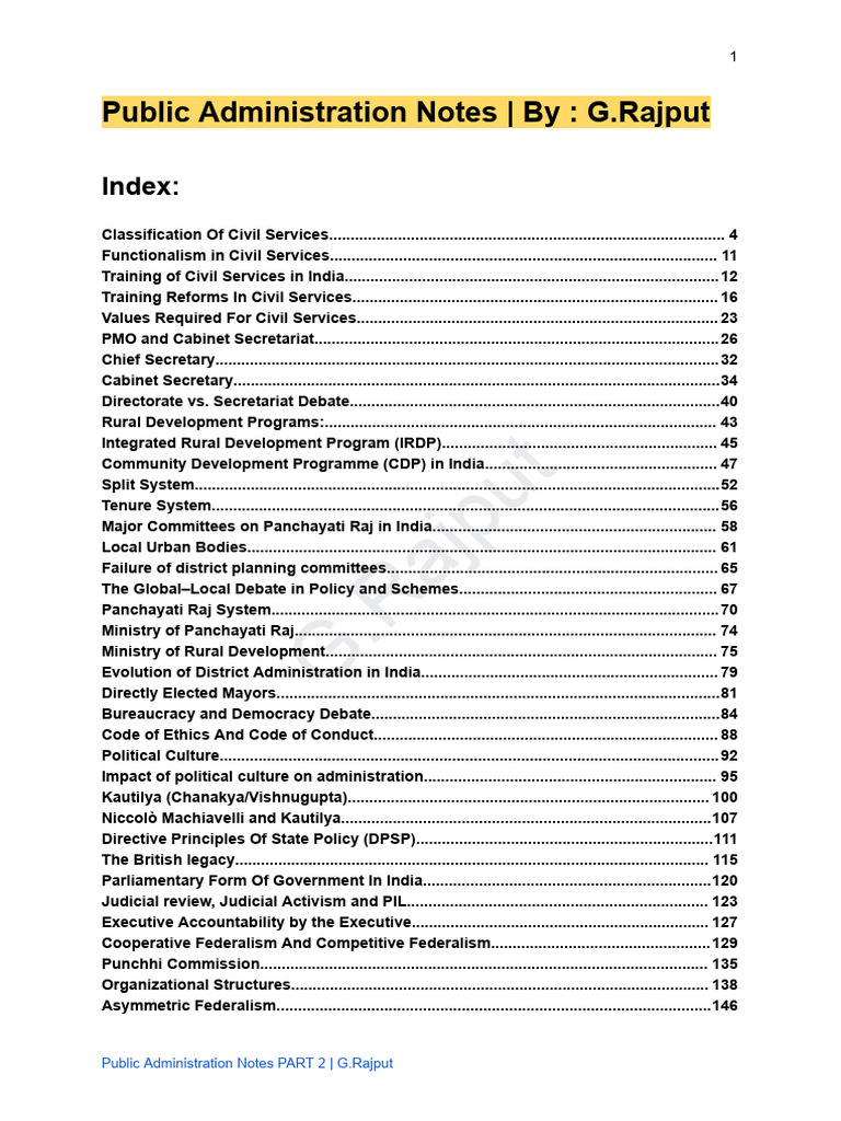 PUB AD-Compiled Notes PART 2 | PDF | Government | Government Of India
