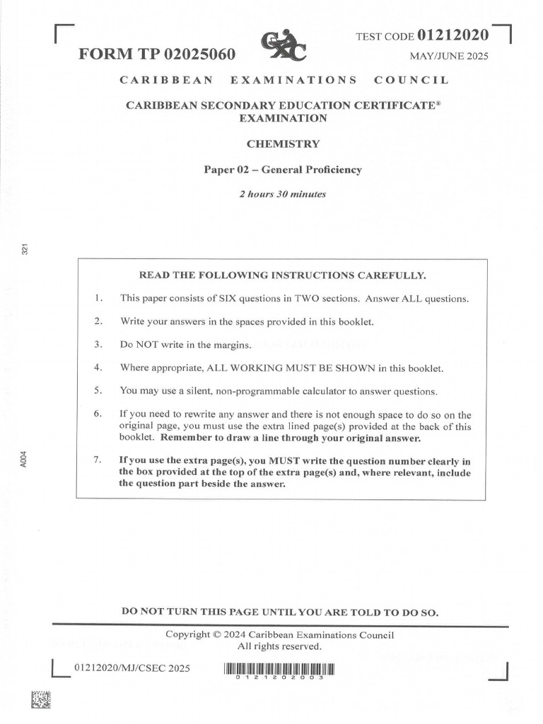 2025 Csec Paper 02 - Answers | PDF | Ion | Acid