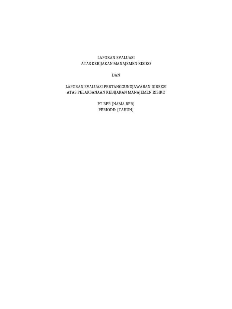 Laporan Evaluasi Manajemen Risiko BPR | PDF