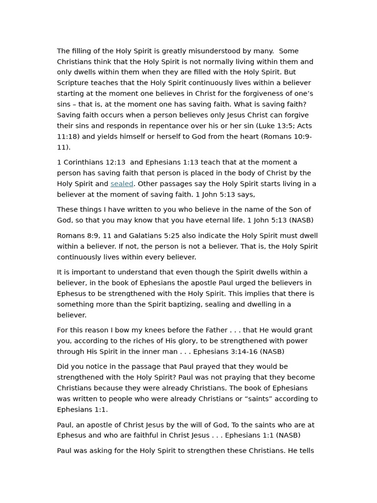 The Filling of The Holy Spirit Is Greatly Misunderstood by Many | PDF ...