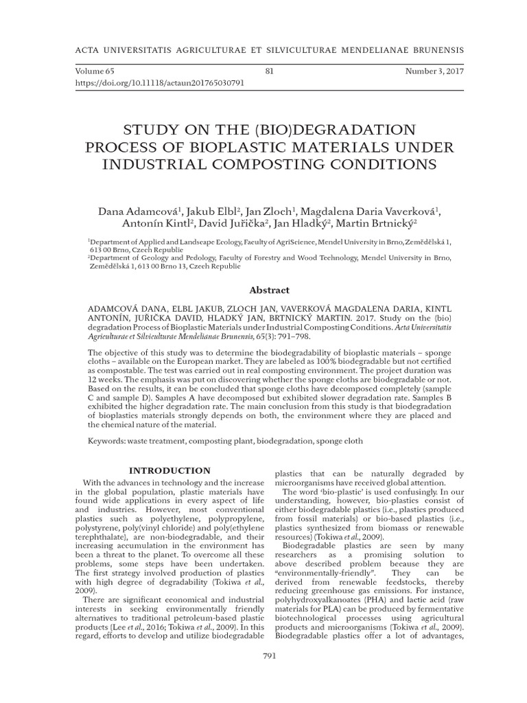 Study On The Biodegradation Process of Bioplastic | PDF ...