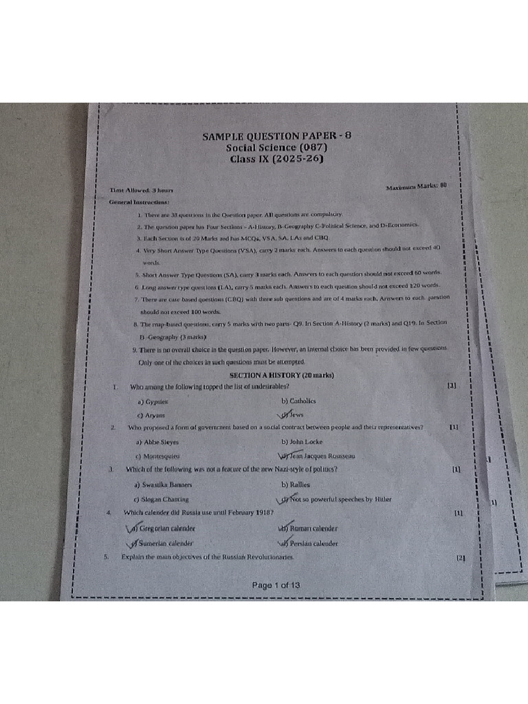 SST Sample Paper | PDF