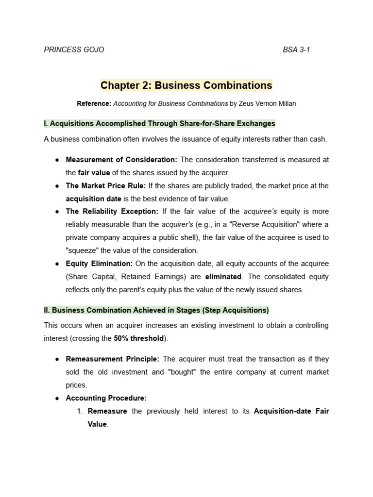 Chapter 2 - Business Combinations | PDF | Mergers And Acquisitions ...
