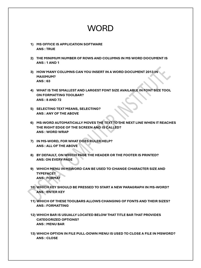 Word Exam | PDF | Microsoft Word | Typefaces
