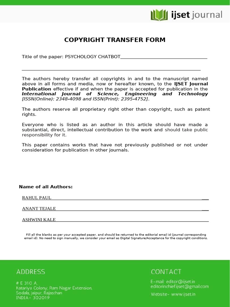 Ijset - Copyright Form 2024 | PDF