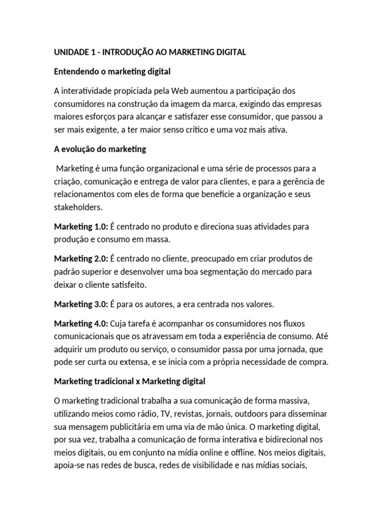 Unidade 1 - Introdução Ao Marketing Digital | PDF | Marketing ...