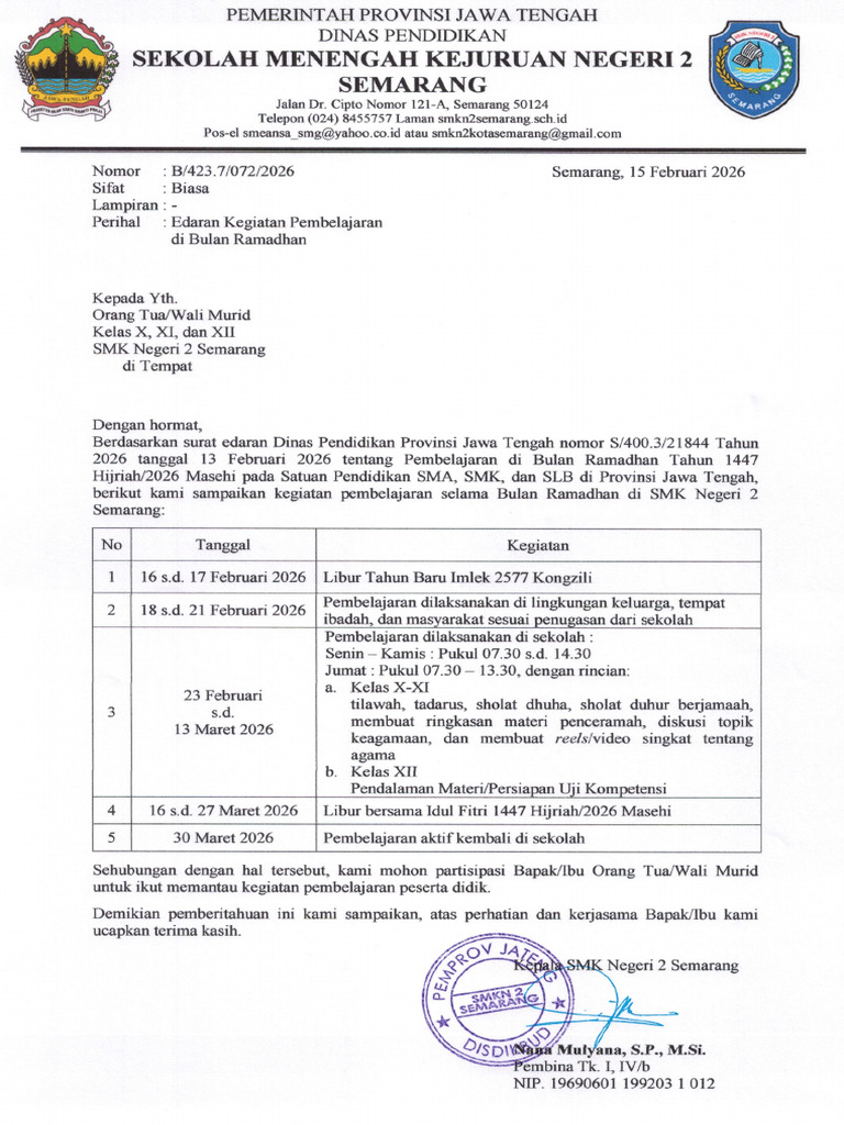 072 - Surat Edaran Kegiatan Pembelajaran Bulan Ramadhan Tahun 1447 ...