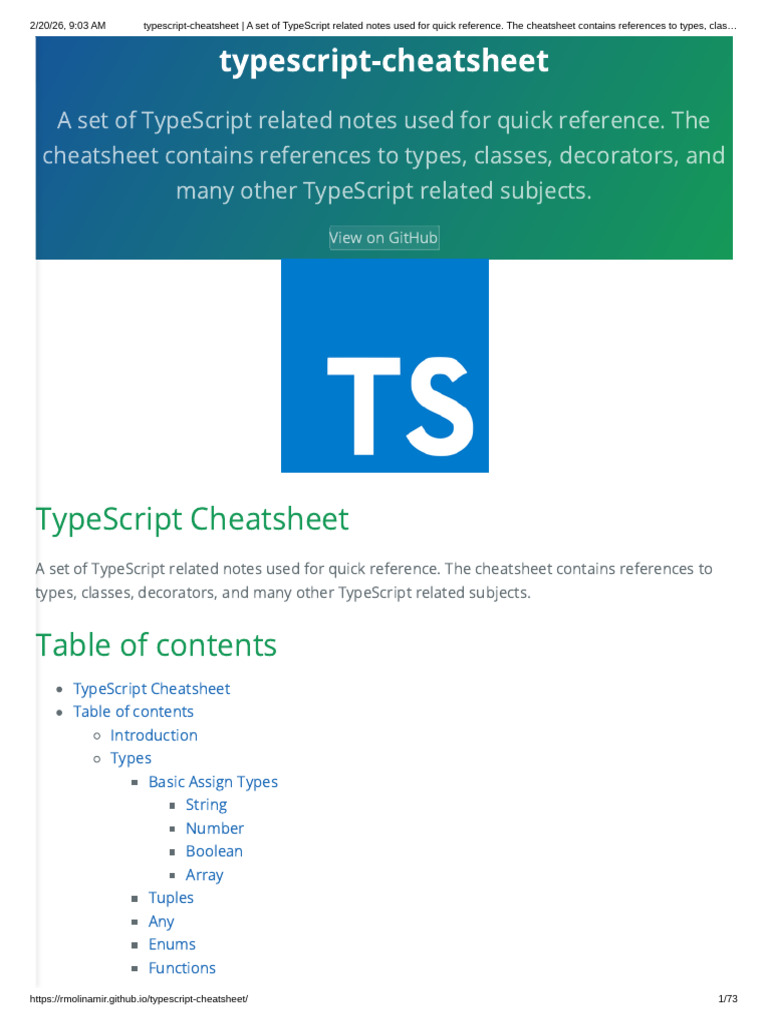 Typescript Cheatsheet | PDF | Constructor (Object Oriented Programming ...