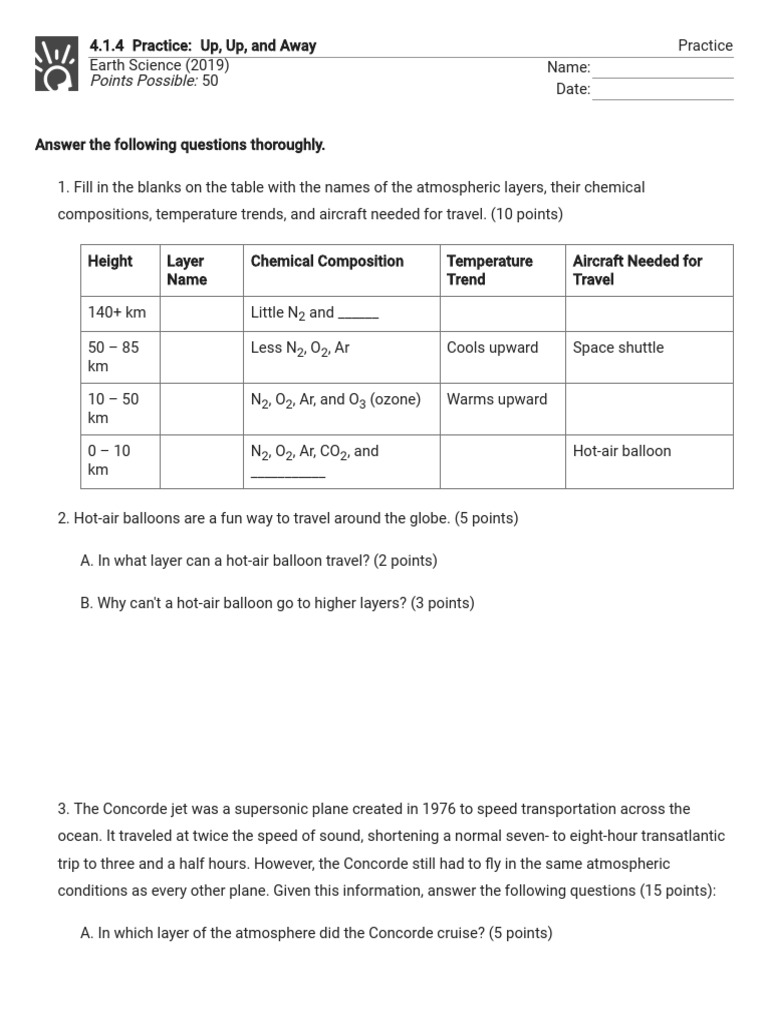 Earth Science 2.1.4 Practice | PDF | Atmosphere Of Earth | Atmosphere