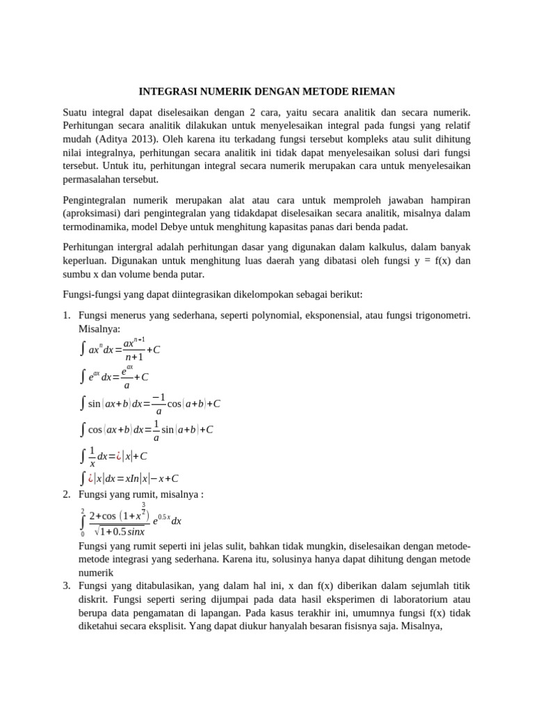 Integrasi Numerik - Metode Reiman | PDF
