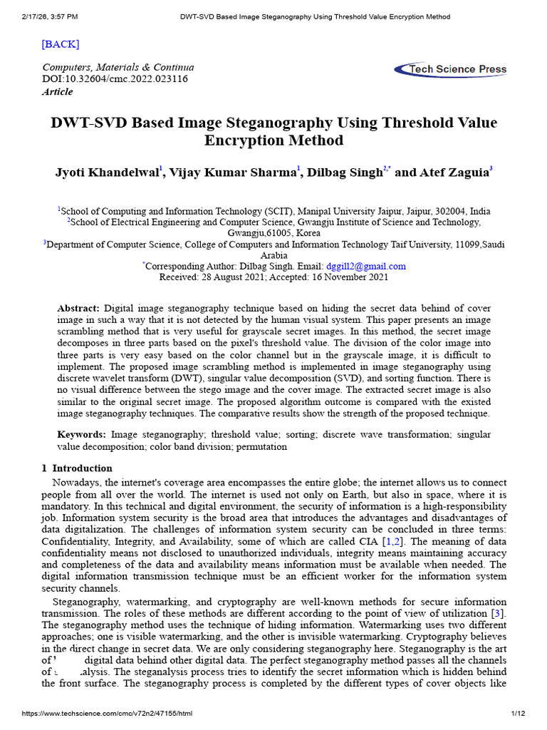 DWT-SVD Based Image Steganography Using Threshold Value Encryption ...