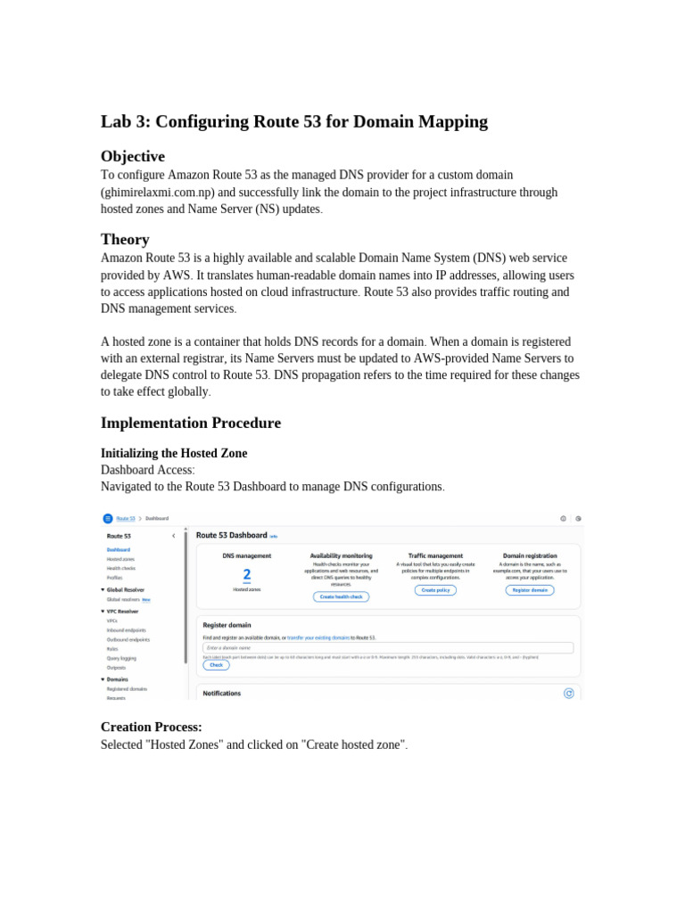 Lab 3 Configuring Route 53 Custom Domain | PDF