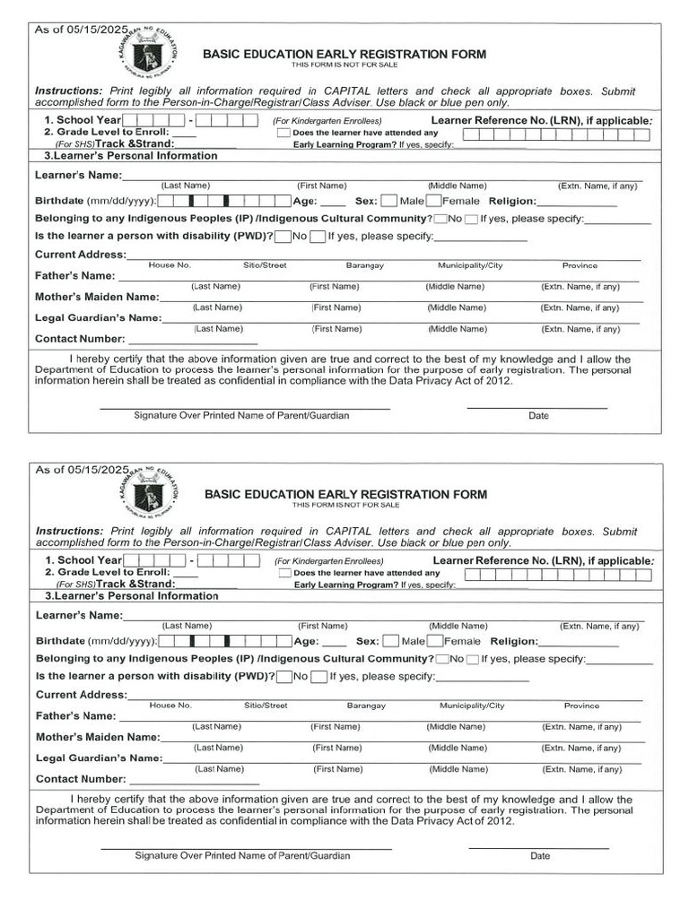 Early Registration Form | PDF