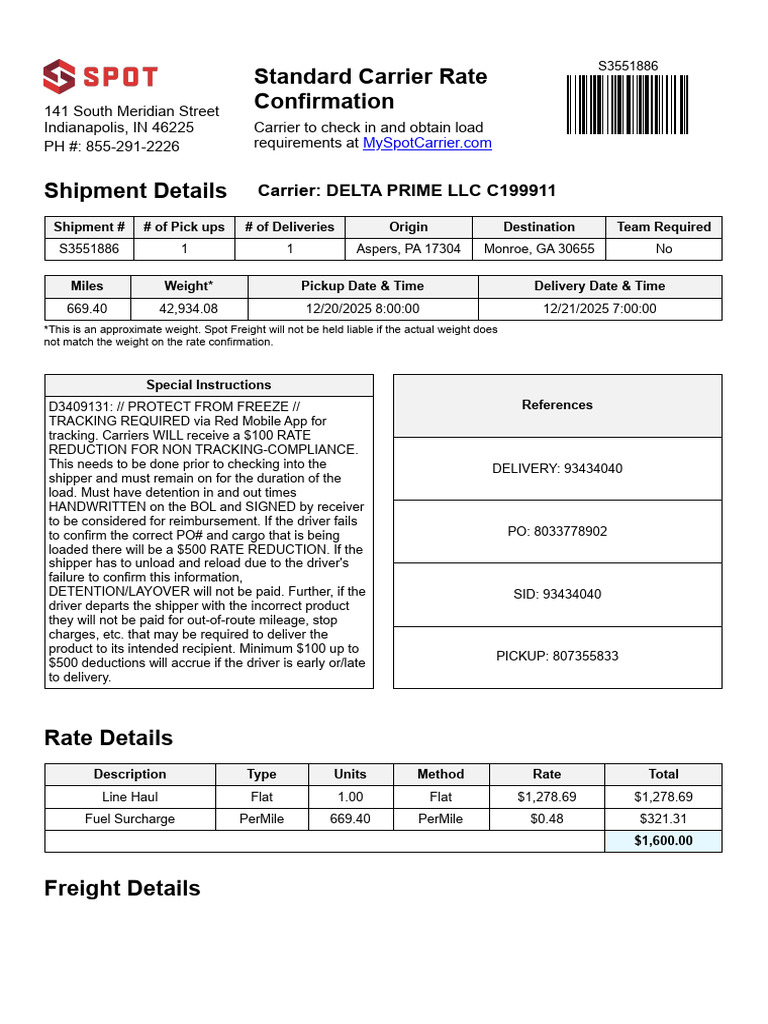 S3551886 RateConfirmation | PDF | Cargo | Freight Transport