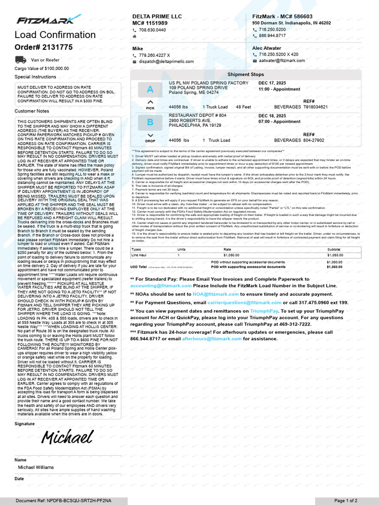 Load Confirmation 2131775 | PDF | Cargo