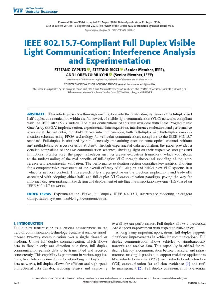 IEEE 802.15.7-Compliant Full Duplex Visible Light Communication ...