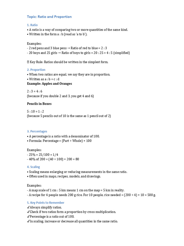 Grade5 Ratio Proportion Notes | PDF