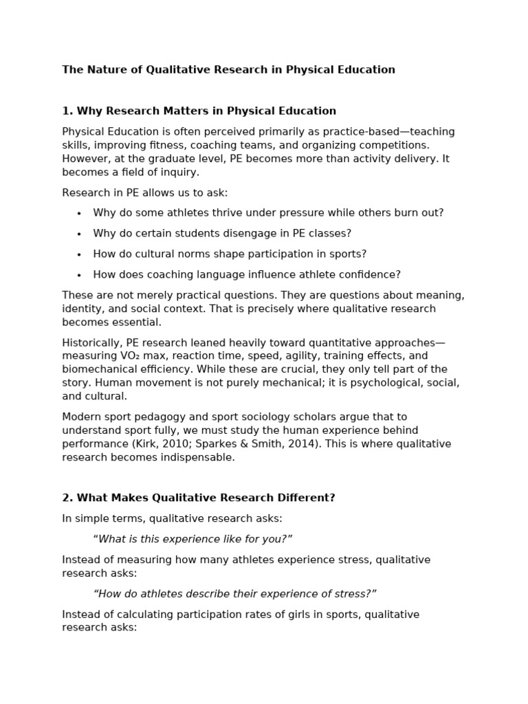 The Nature of Qualitative Research in Physical Education | PDF ...