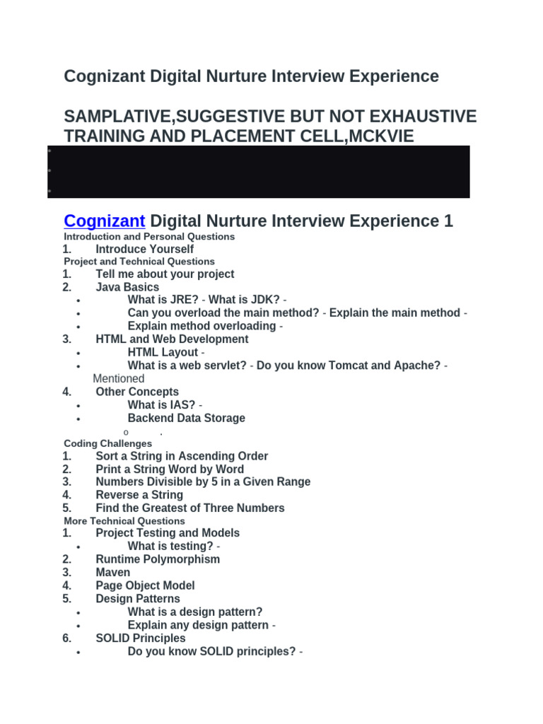 Cognizant Digital Nurture Interview Experience - SAMPLE - 2026BATCH ...