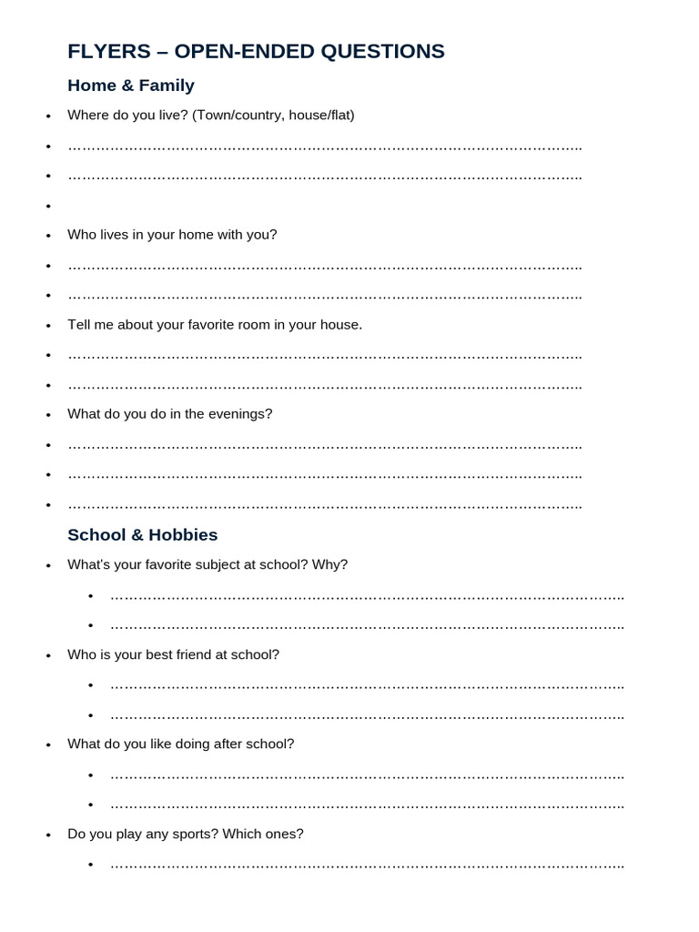 Flyers - Open Ended Questions | PDF | Eating Behaviors Of Humans | Cuisine