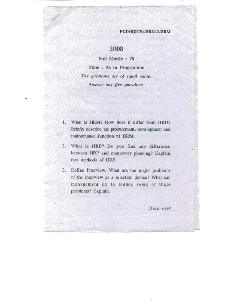 Question PGDHRM | PDF