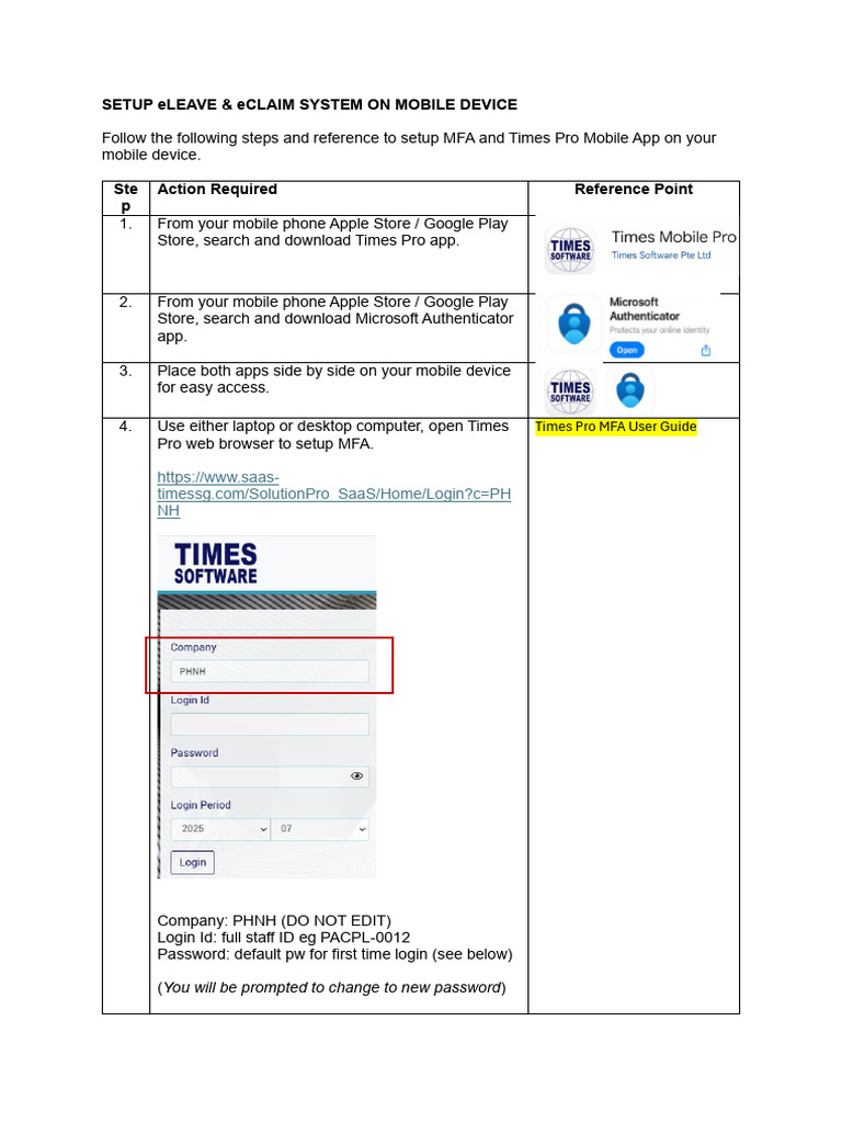 PHNH & PAAC - Setup ELeave & EClaim System On Mobile Device | PDF