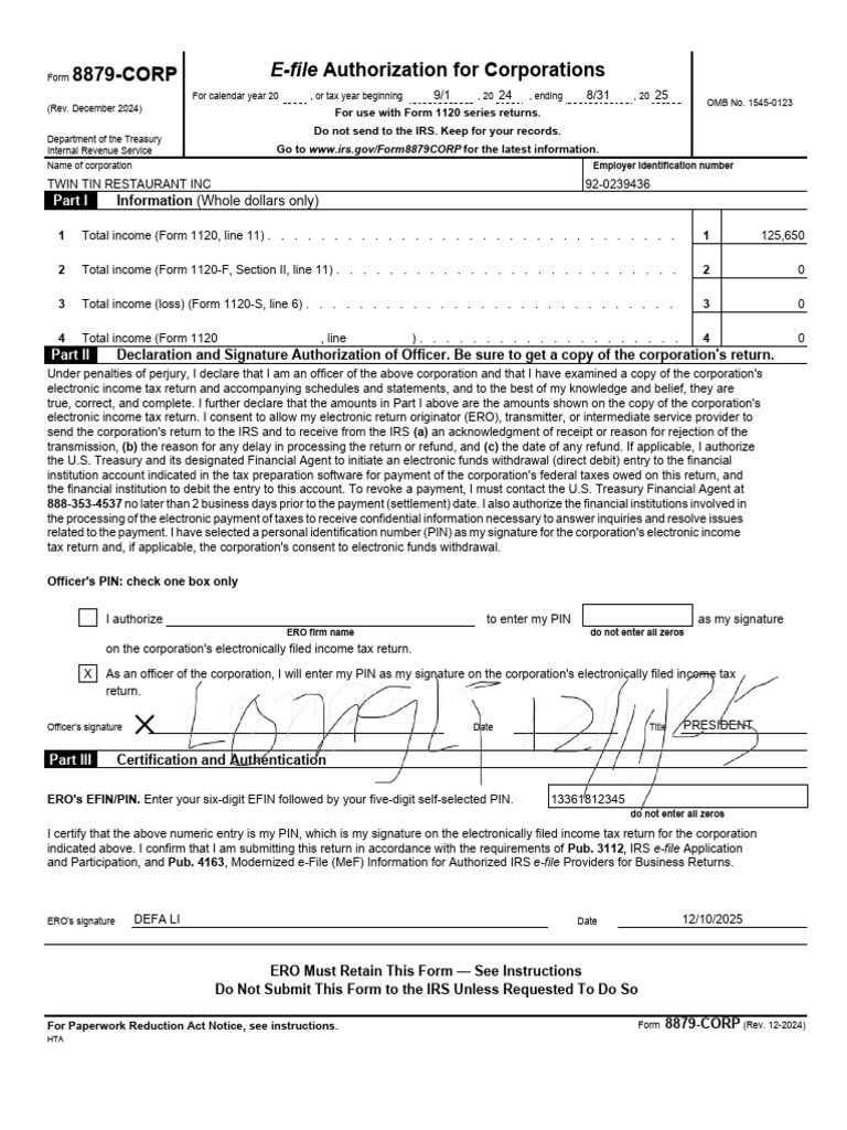 Form 8879 2 | PDF