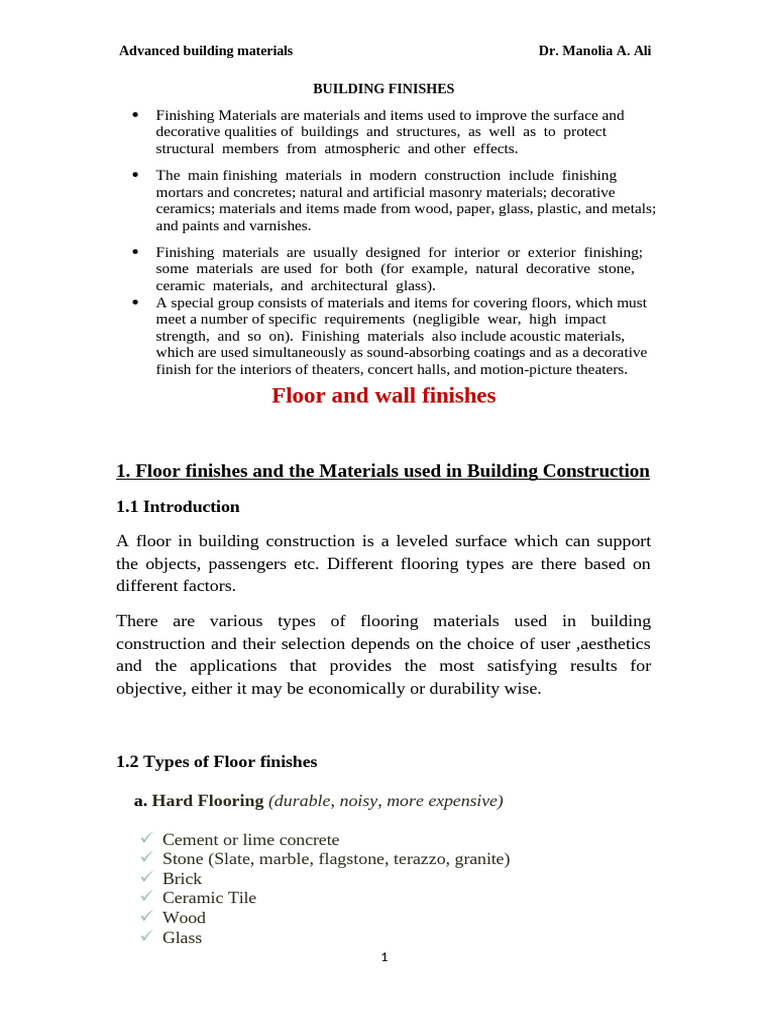 Building Finishes Floor Finishes | PDF | Flooring | Masonry