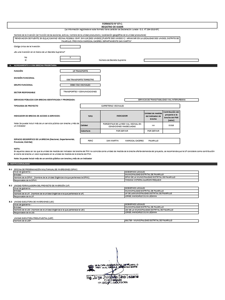Formato 07-C | PDF | Ingeniero civil | Infraestructura