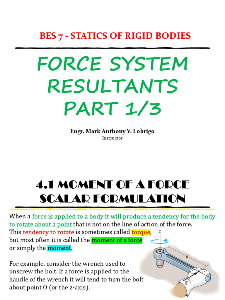 Chapter 4.1 Force System Resultants | PDF | Torque | Euclidean Vector