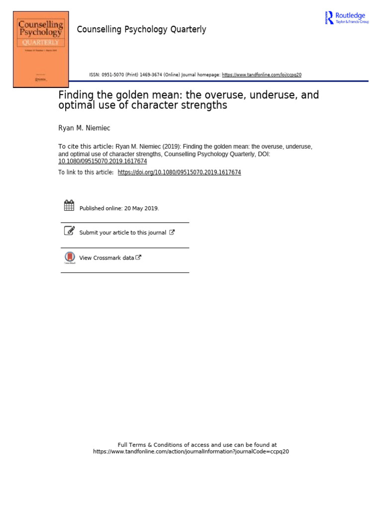 Golden Mean Overuse Underuse Optimal Use of CS (Niemiec 2019) | PDF ...