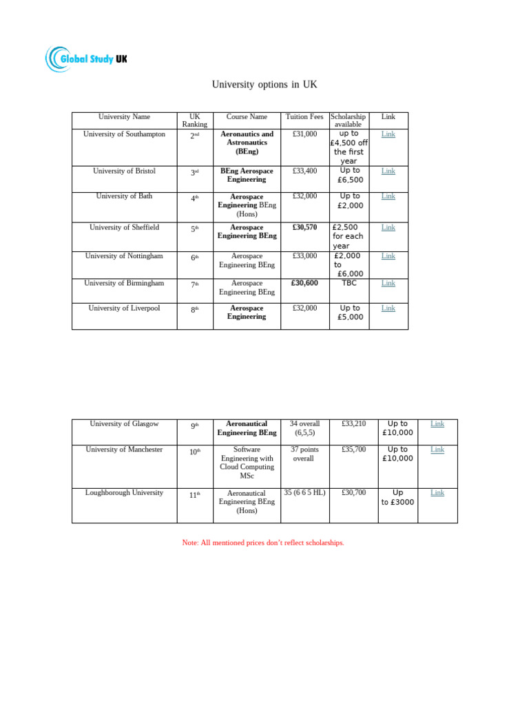 BSC Aerospace Engineering Options | PDF