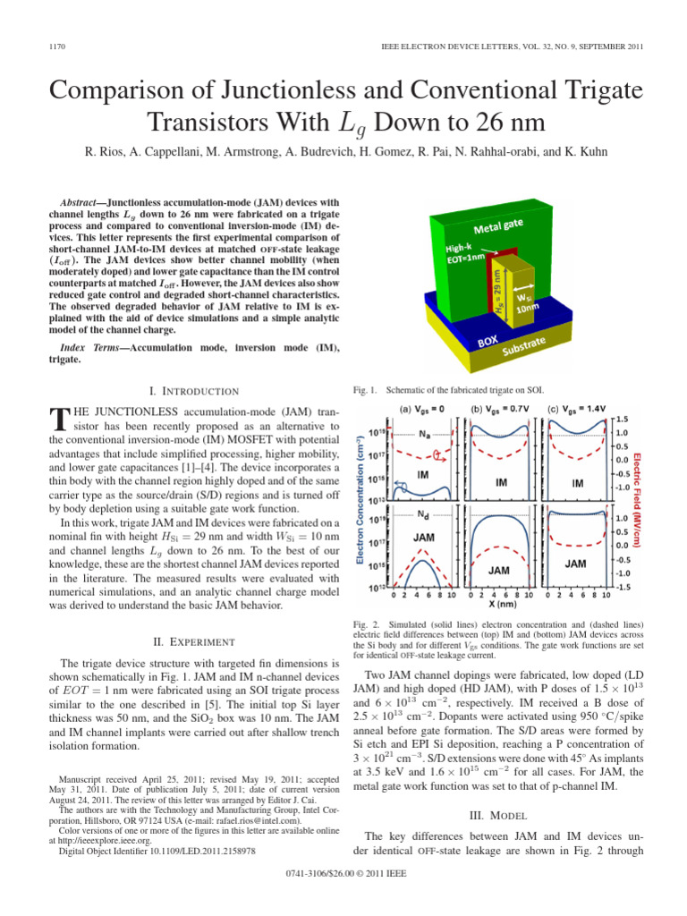 16 - Comparison of Junctionless and Conventional Trigate | PDF | Field ...