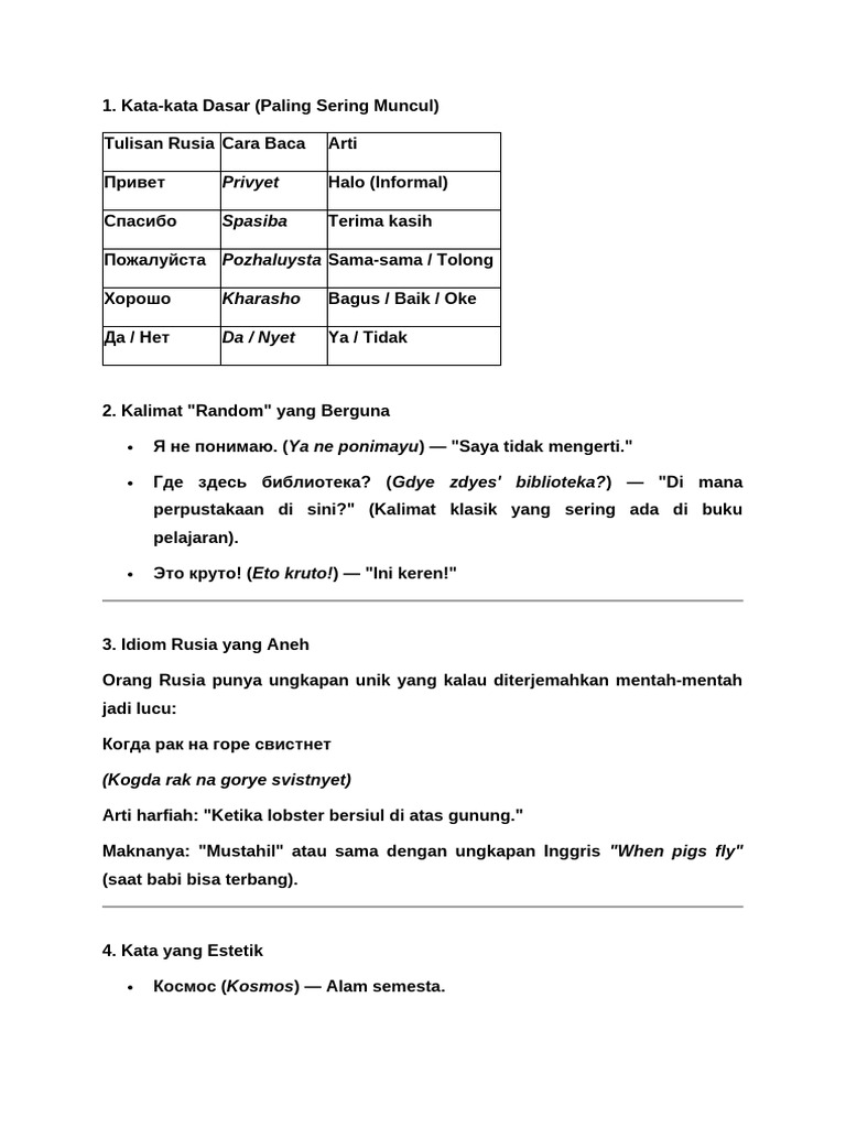 Privyet Spasiba Pozhaluysta Kharasho Da / Nyet | PDF