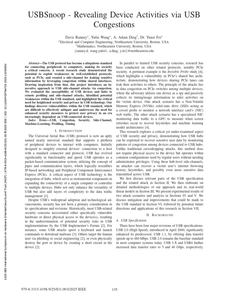 USBSnoop - Revealing Device Activities Via USB Congestions | PDF | Usb ...